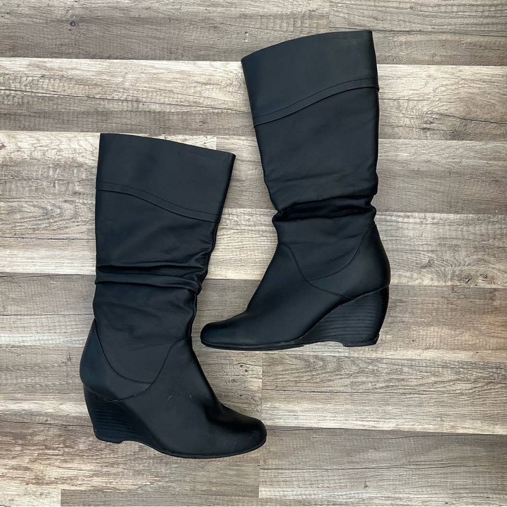 Blondo Black Women's Knee-High Wedge Winter Boots